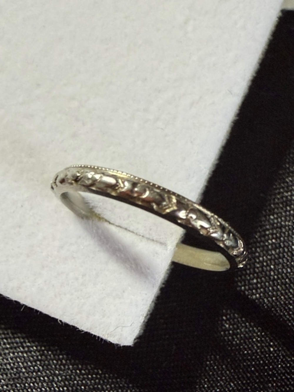 Antique 18K White Gold Bluebird Engraved Orange Blossom Band Size 4.5